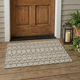 3' X 5' Ivory And Blue Striped Washable Indoor Outdoor Area Rug