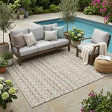 5' X 8' Ivory And Blue Striped Washable Indoor Outdoor Area Rug
