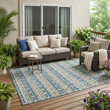 5' X 8' Teal Blue And Black Striped Washable Indoor Outdoor Area Rug