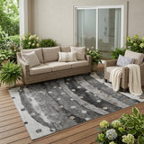 5' X 8' Black And Navy Blue Striped Washable Indoor Outdoor Area Rug