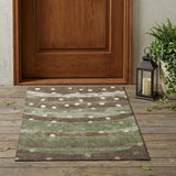 3' X 5' Olive Green And Gray Striped Washable Indoor Outdoor Area Rug