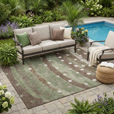 5' X 8' Olive Green And Gray Striped Washable Indoor Outdoor Area Rug
