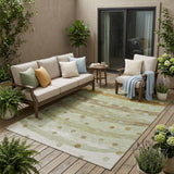 5' X 8' Sage And Green Striped Washable Indoor Outdoor Area Rug