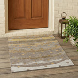 3' X 5' Taupe And Gold Striped Washable Indoor Outdoor Area Rug