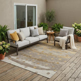 5' X 8' Taupe And Gold Striped Washable Indoor Outdoor Area Rug