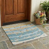 3' X 5' Teal Blue And Graphite Striped Washable Indoor Outdoor Area Rug