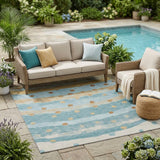 5' X 8' Teal Blue And Graphite Striped Washable Indoor Outdoor Area Rug