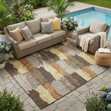 5' X 8' Brown And Beige Abstract Washable Indoor Outdoor Area Rug