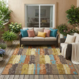 5' X 8' Copper And Orange Abstract Washable Indoor Outdoor Area Rug
