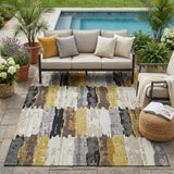 5' X 8' Gray And Linen Abstract Washable Indoor Outdoor Area Rug