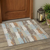 3' X 5' Ivory And Blue Abstract Washable Indoor Outdoor Area Rug