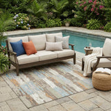 5' X 8' Ivory And Blue Abstract Washable Indoor Outdoor Area Rug