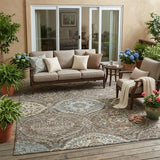 5' X 8' Brown And Graphite Ogee Washable Indoor Outdoor Area Rug