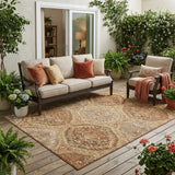 5' X 8' Copper And Pink Ogee Washable Indoor Outdoor Area Rug