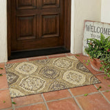 3' X 5' Gold And Khaki Ogee Washable Indoor Outdoor Area Rug