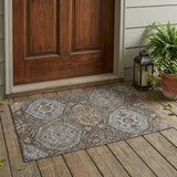 3' X 5' Gray And Brown Ogee Washable Indoor Outdoor Area Rug