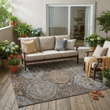 5' X 8' Gray And Brown Ogee Washable Indoor Outdoor Area Rug