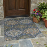 3' X 5' Navy Blue And Linen Ogee Washable Indoor Outdoor Area Rug
