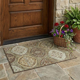 3' X 5' Olive Green And Blue Ogee Washable Indoor Outdoor Area Rug