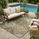 5' X 8' Olive Green And Blue Ogee Washable Indoor Outdoor Area Rug