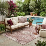 5' X 8' Pink And Green Ogee Washable Indoor Outdoor Area Rug