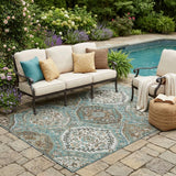 5' X 8' Teal Blue And Purple Ogee Washable Indoor Outdoor Area Rug