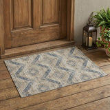 3' X 5' Beige And Teal Blue Tribal Washable Indoor Outdoor Area Rug