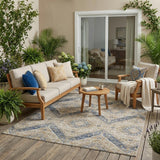 5' X 8' Beige And Teal Blue Tribal Washable Indoor Outdoor Area Rug