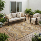 5' X 8' Copper And Khaki Tribal Washable Indoor Outdoor Area Rug