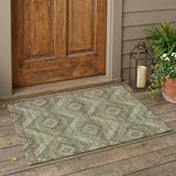 3' X 5' Olive Green And Blue Tribal Washable Indoor Outdoor Area Rug