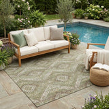 5' X 8' Olive Green And Blue Tribal Washable Indoor Outdoor Area Rug
