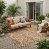 5' X 8' Orange And Green Tribal Washable Indoor Outdoor Area Rug