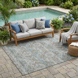 5' X 8' Teal Blue And Purple Tribal Washable Indoor Outdoor Area Rug