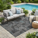 5' X 8' Black And Brown Geometric Washable Indoor Outdoor Area Rug
