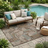 5' X 8' Coffee And Graphite Geometric Washable Indoor Outdoor Area Rug