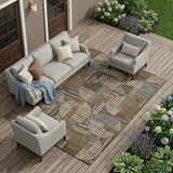 8' X 10' Coffee And Graphite Geometric Washable Indoor Outdoor Area Rug