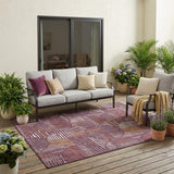 5' X 8' Eggplant And Brown Geometric Washable Indoor Outdoor Area Rug