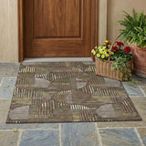 3' X 5' Brown And Linen Geometric Washable Indoor Outdoor Area Rug
