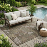 5' X 8' Brown And Linen Geometric Washable Indoor Outdoor Area Rug