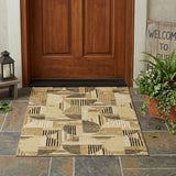 3' X 5' Gold And Blue Geometric Washable Indoor Outdoor Area Rug