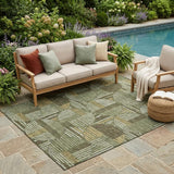 5' X 8' Olive Green And Khaki Geometric Washable Indoor Outdoor Area Rug