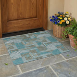3' X 5' Teal Blue And Brown Geometric Washable Indoor Outdoor Area Rug