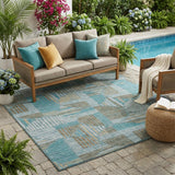 5' X 8' Teal Blue And Brown Geometric Washable Indoor Outdoor Area Rug
