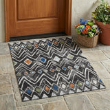3' X 5' Black And Brown Geometric Washable Indoor Outdoor Area Rug