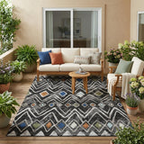5' X 8' Black And Brown Geometric Washable Indoor Outdoor Area Rug