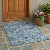 3' X 5' Blue And Khaki Geometric Washable Indoor Outdoor Area Rug