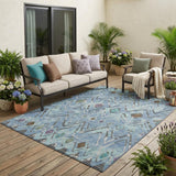 5' X 8' Blue And Khaki Geometric Washable Indoor Outdoor Area Rug