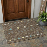 3' X 5' Chocolate And Orange Geometric Washable Indoor Outdoor Area Rug