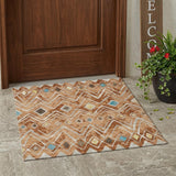 3' X 5' Copper And Taupe Geometric Washable Indoor Outdoor Area Rug