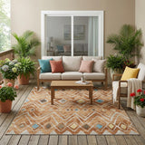 5' X 8' Copper And Taupe Geometric Washable Indoor Outdoor Area Rug